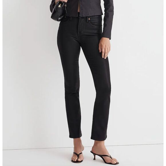 Madewell Petite‎ Kick Out Crop Jeans: Coated Edition in True Black Wash Size P29 - Picture 1 of 15